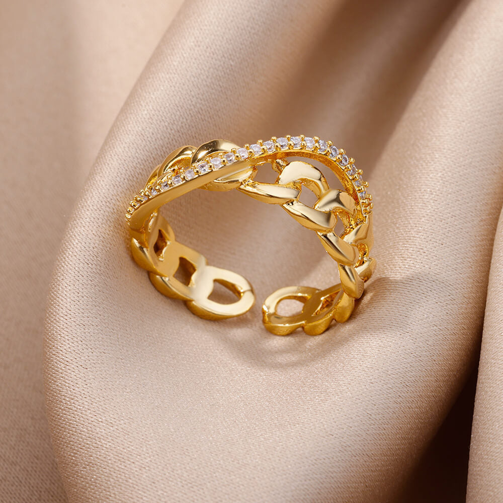 Anillo Abierto de Circón Chapado en Oro