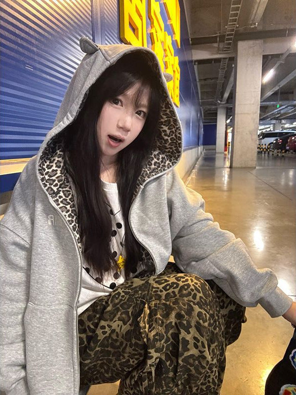 Cárdigan con Capucha para Mujer - Estampado de Leopardo