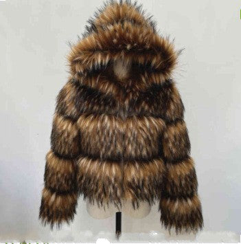 Abrigo de Pelo Sintético de Mapache | Estilo Europeo para Mujer