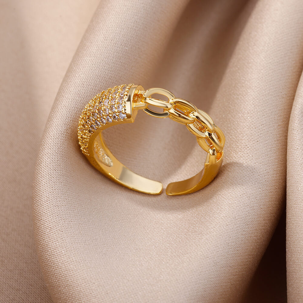 Anillo Abierto de Circón Chapado en Oro
