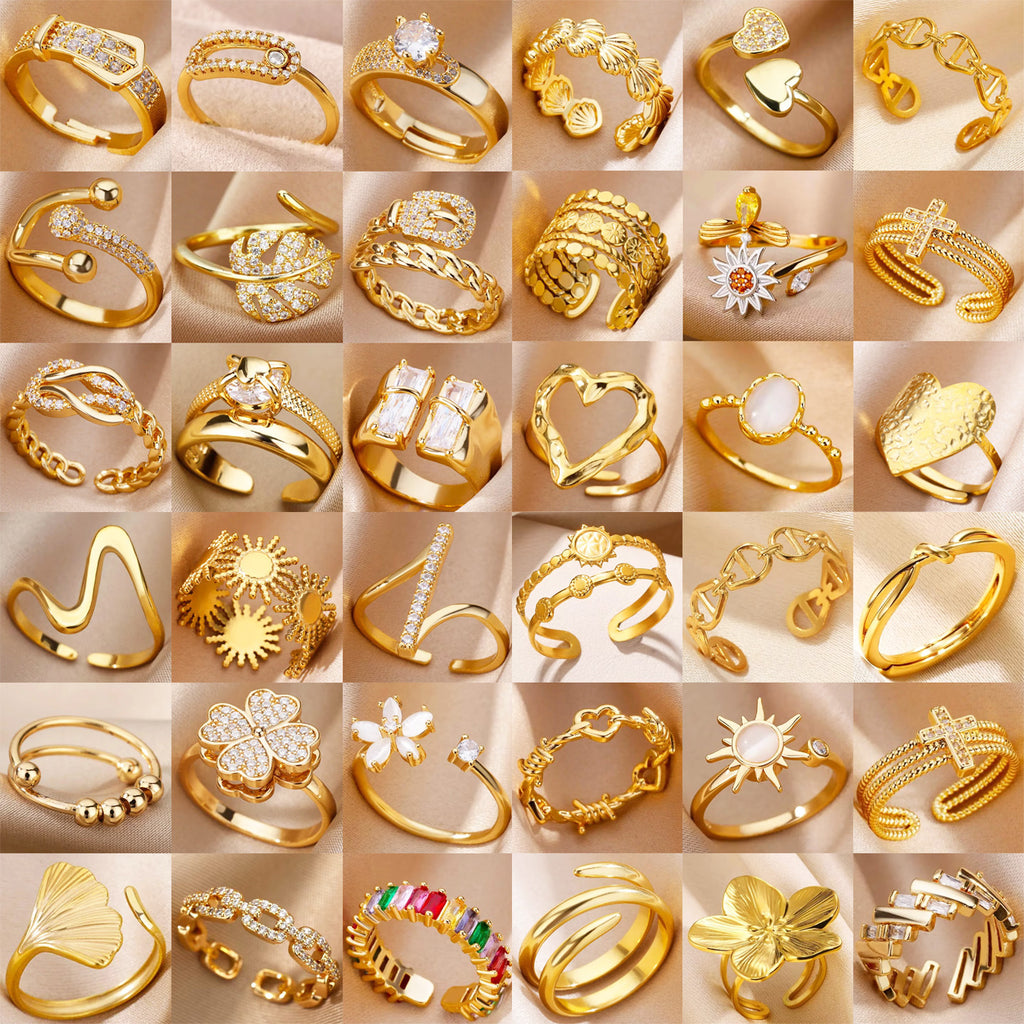 Anillo Abierto de Circón Chapado en Oro