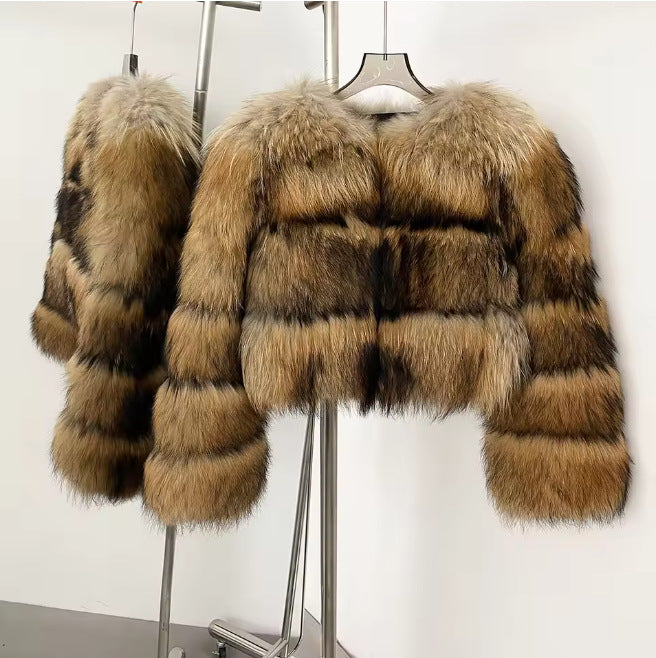 Abrigo de Pelo Sintético de Mapache | Estilo Europeo para Mujer