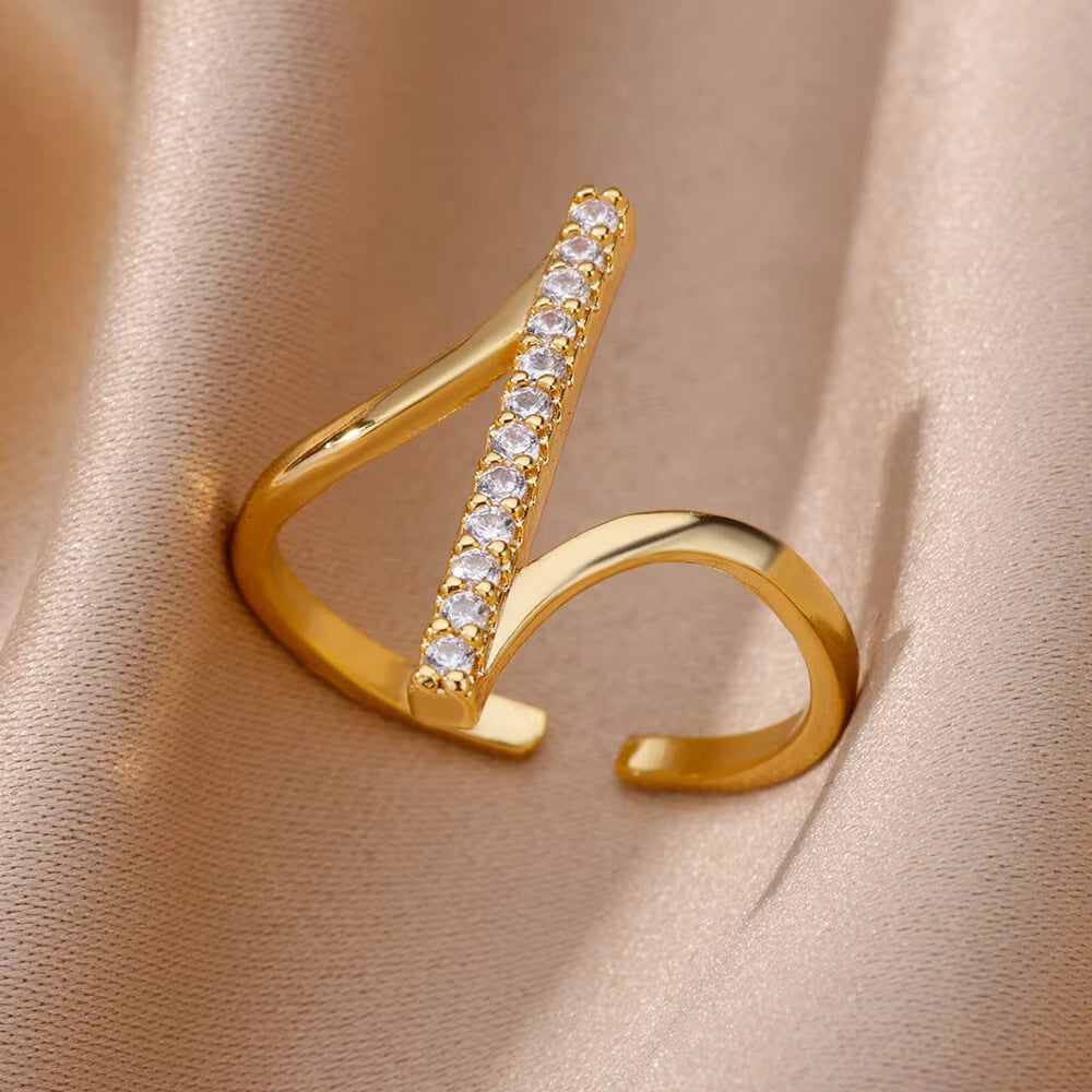 Anillo Abierto de Circón Chapado en Oro