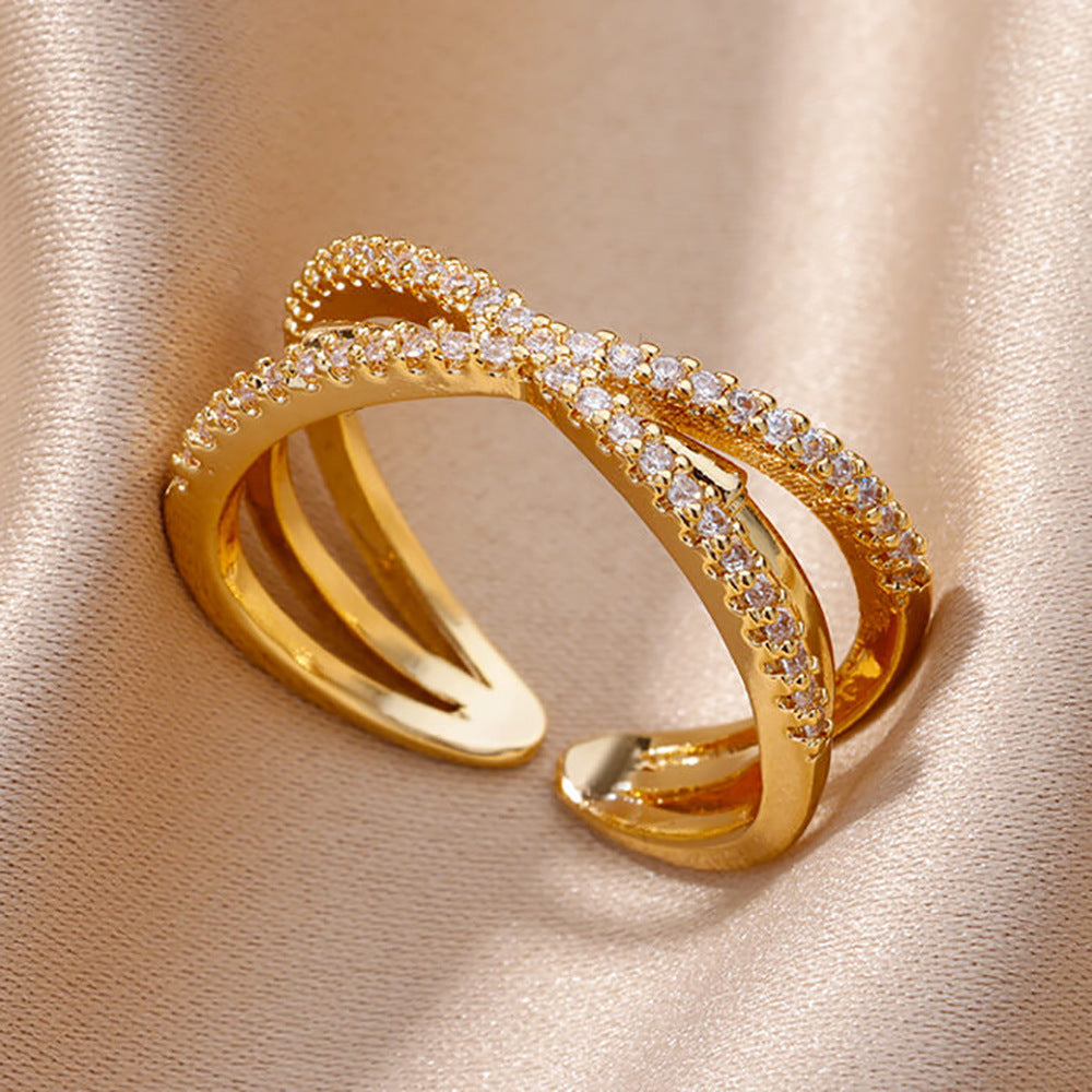 Anillo Abierto de Circón Chapado en Oro