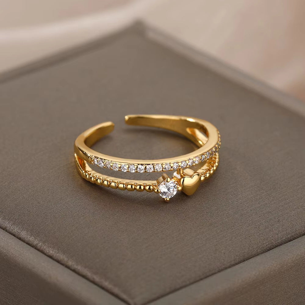 Anillo Abierto de Circón Chapado en Oro