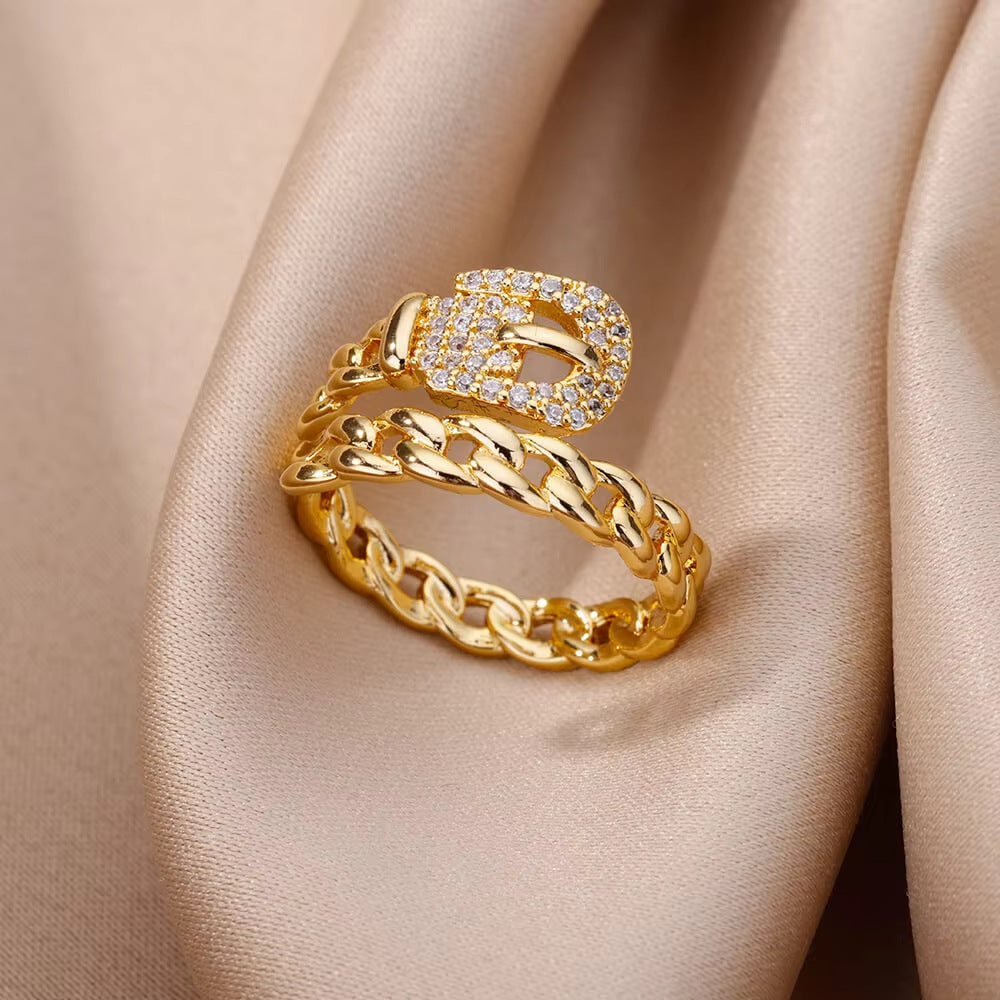 Anillo Abierto de Circón Chapado en Oro