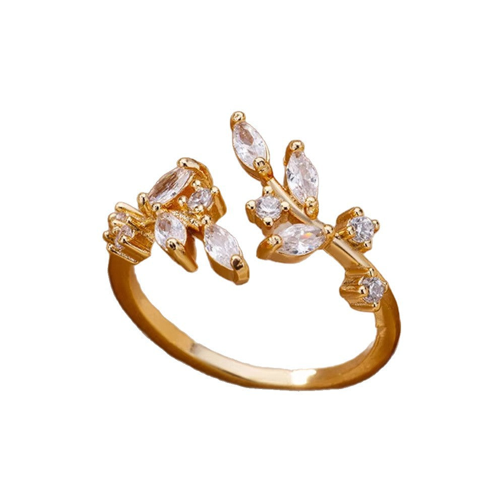 Anillo Abierto de Circón Chapado en Oro
