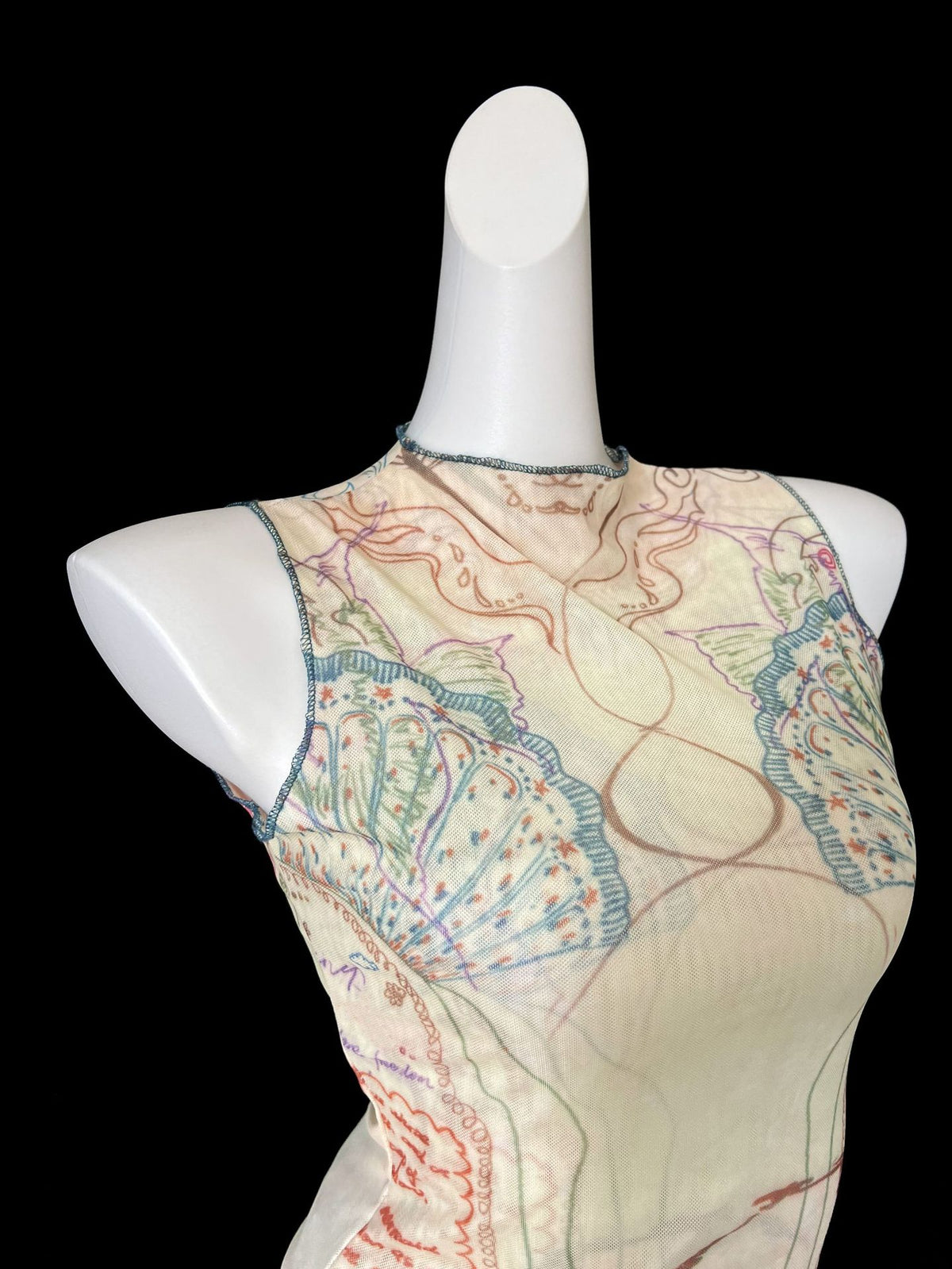Womens Printed Mesh Turtleneck Shirt
