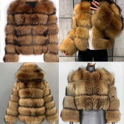 Abrigo de Pelo Sintético de Mapache | Estilo Europeo para Mujer