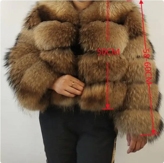 Abrigo de Pelo Sintético de Mapache | Estilo Europeo para Mujer