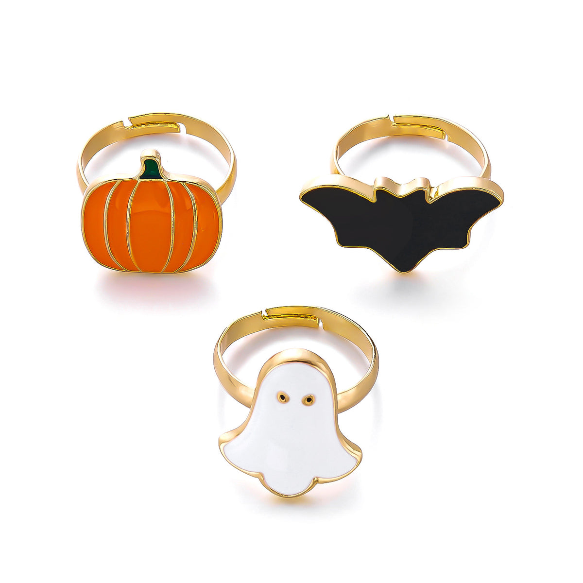 Set de Anillos/Pendientes/Collares Ajustables de Halloween con Fantasma, Calabaza y Murciélago