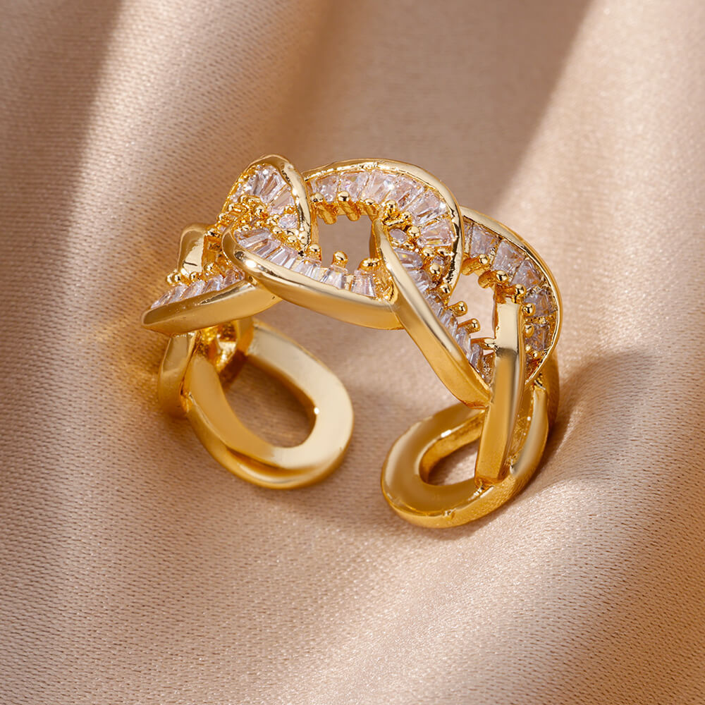 Anillo Abierto de Circón Chapado en Oro