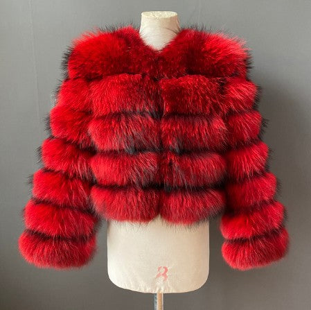 Abrigo de Pelo Sintético de Mapache | Estilo Europeo para Mujer